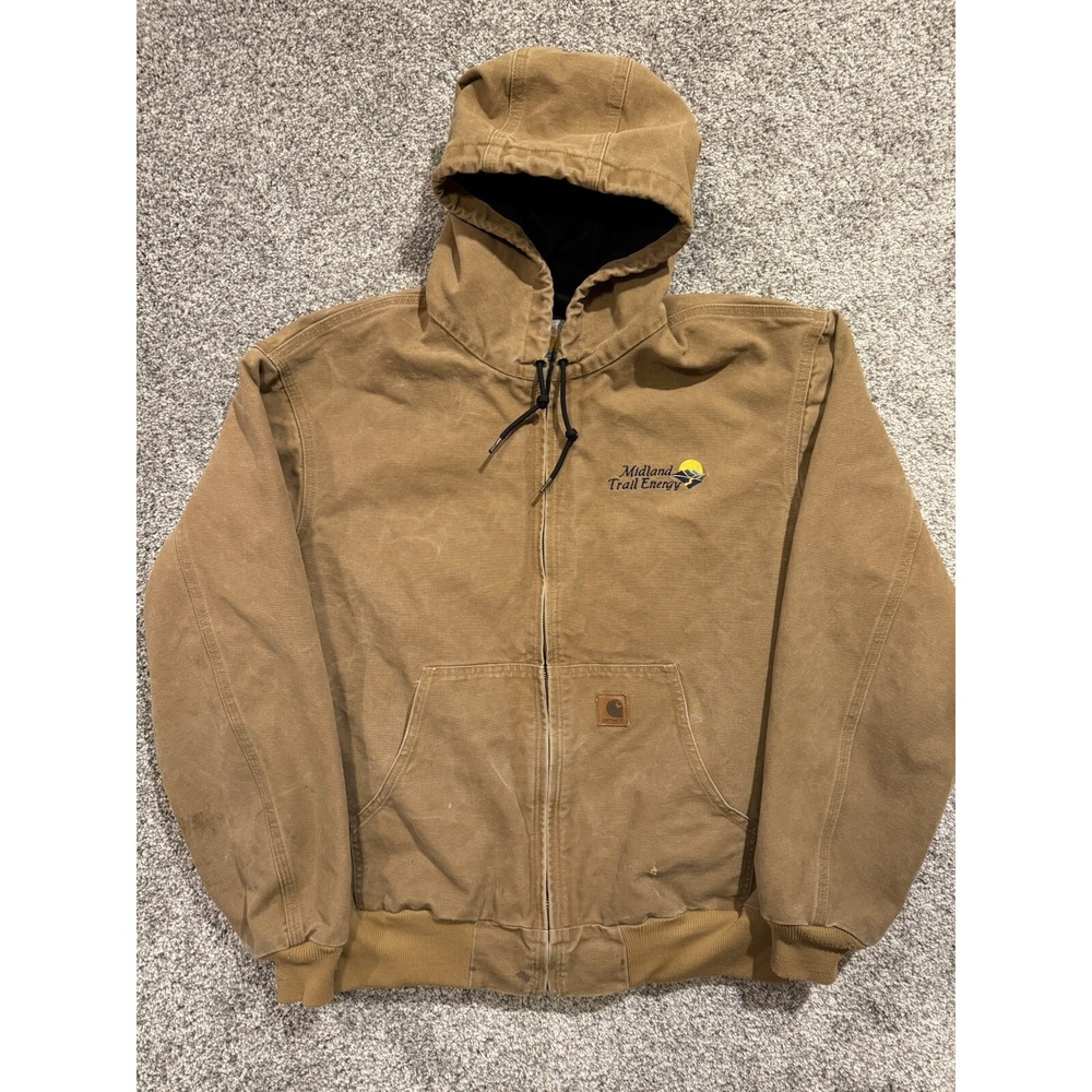 Carhartt Jacket Mens XL Regular J25 CML Brown Canvas Duck Thermal Lined Hooded *
